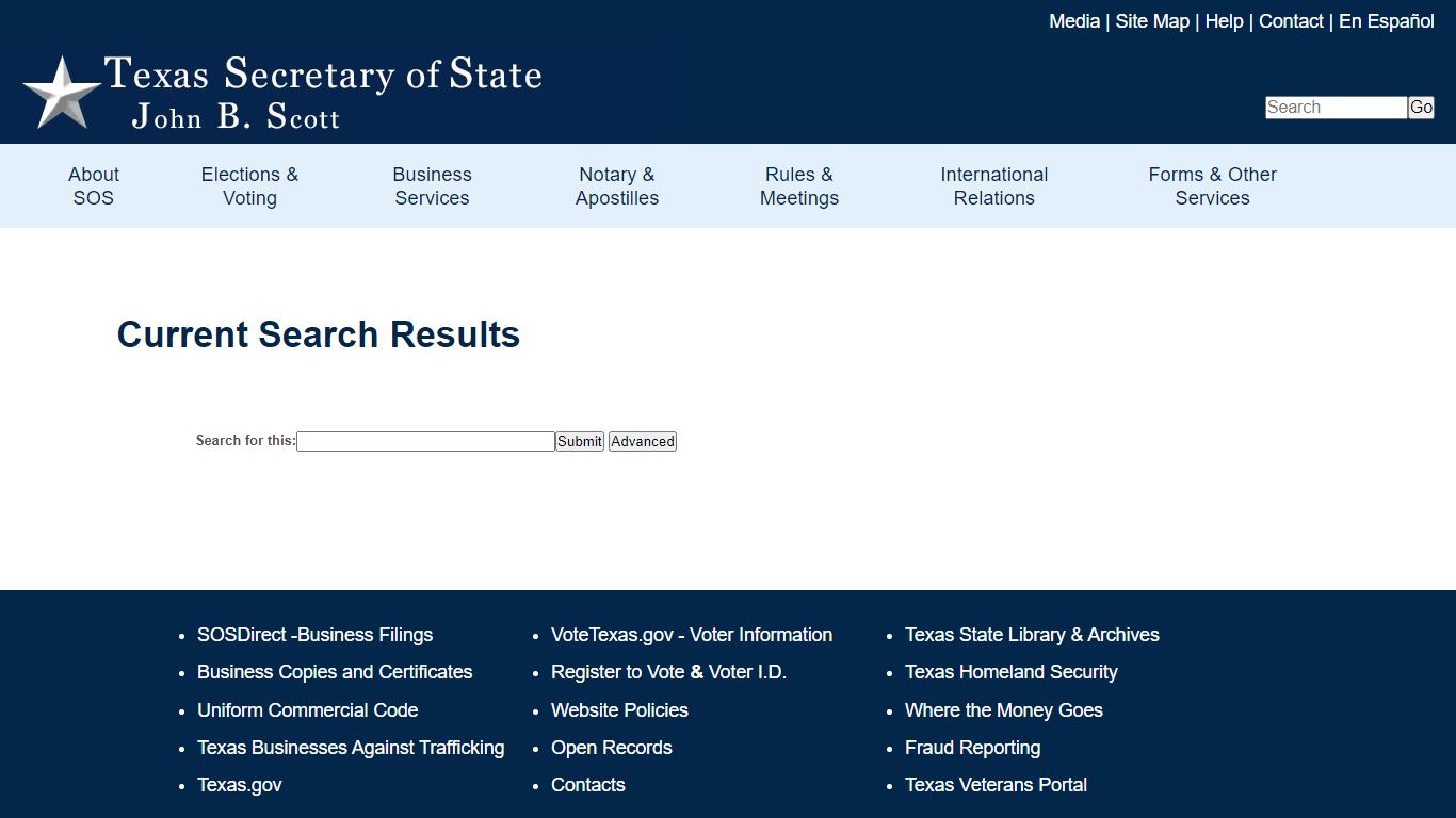 Search the Texas Secretary of State Website